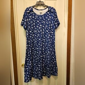 EUC Blair Coastal Themed Blue A-Line Midi Dress - L